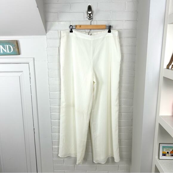 NWT N Natori White Cream Textured Wide Leg Pants Size XL FLAW - Picture 1 of 10